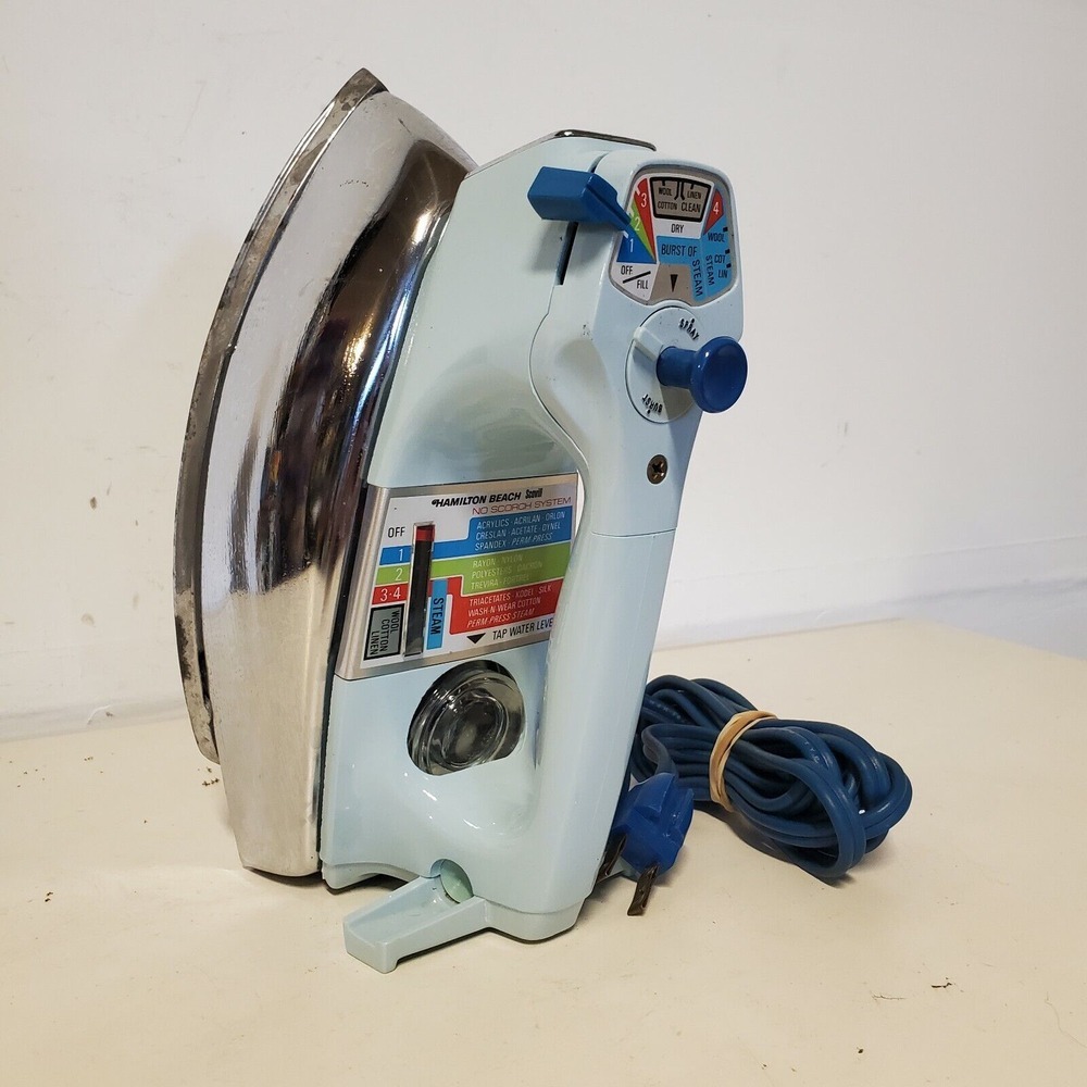 Vintage 1976 Blue Cord Hamilton Beach Scovill‎ No Scorch Clothes Iron Model 888